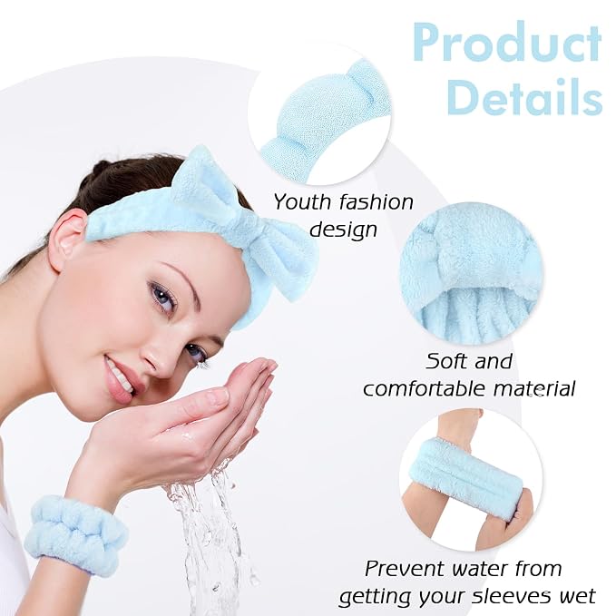 Zkptops 6Pcs Spa Headband for Washing Face Wristbands Set Women Bubble Makeup - Image 3