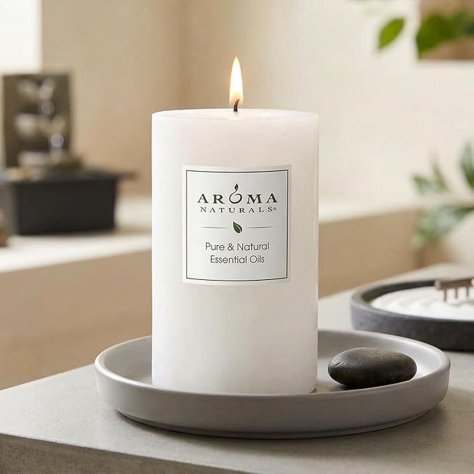 Aroma Naturals Patchouli and Frankincense Essential Oil White Scented Pillar - Image 5