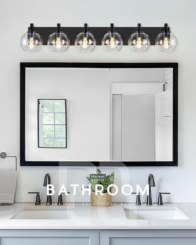 Bathroom Light Fixtures, 6 Light Matte Black Vanity Light, 38 Inch Modern Wall - Image 5