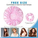 Shower Cap for Women Set of 4, Bath Caps, Double Layers Hair Caps + 3 Satin - Image 3