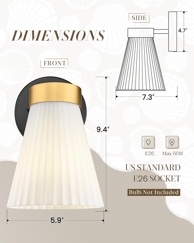 1-Light Bathroom Wall Sconce, HWH Black and Gold Wall Sconce - Image 2