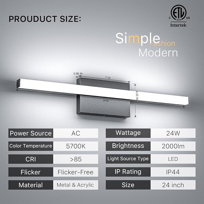 24Inch LED Bathroom Vanity Light Bar 5700K Dimmable Led Bathroom Light Over - Image 2