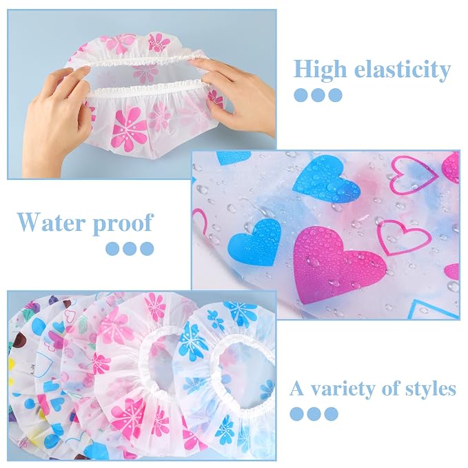 6 Pcs Shower Caps, Waterproof Bath Caps Plastic Reusable Shower Caps Elastic - Image 4
