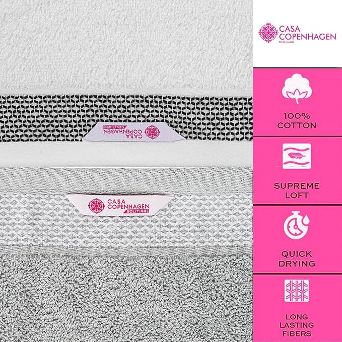 CASA COPENHAGEN Solitaire Mix 6 Pieces Towel Set- White + Grey Violet, 600 GSM - Image 4