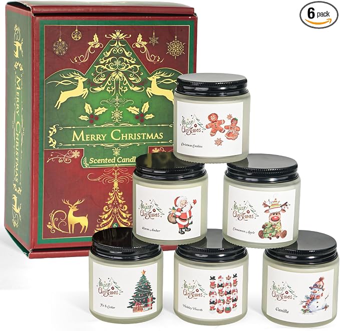 Christmas Scented Candles for Home, 6 Pack Soy Set, 21 oz Jar, Perfect Gifts by FKJOL