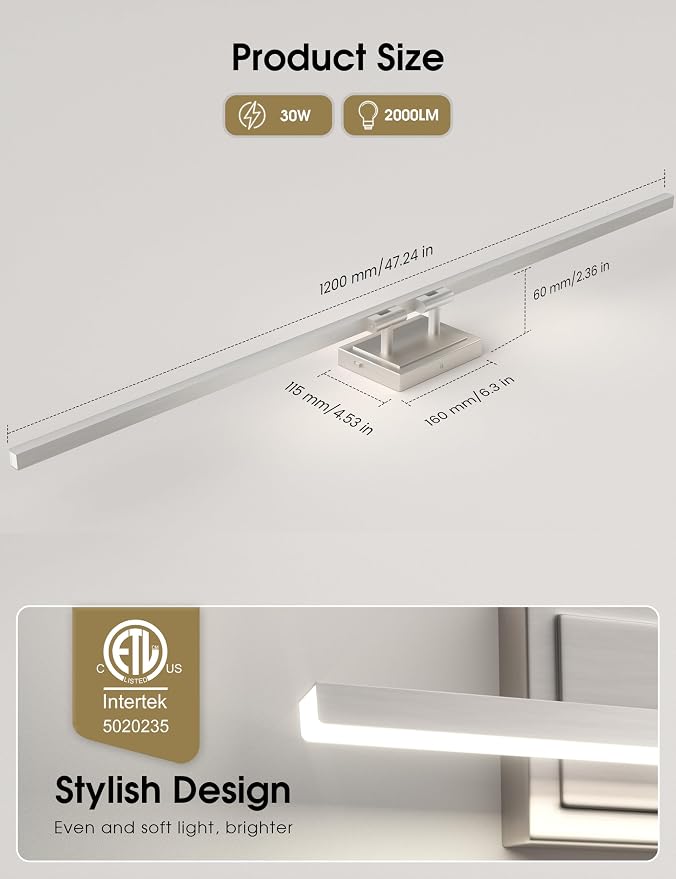VOLISUN Modern Bathroom Vanity Light 48 inch, 30W Dimmable 5CCT Led Bathroom - Image 6