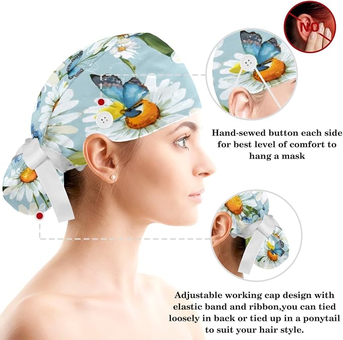 Scrub Cap with Hair Scrunchy, Ponytail Holder Surgical Cap - Image 3