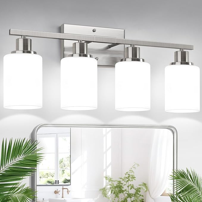 Indoi 4-Light Bathroom Light Fixtures, Brushed Nickel Vanity Lights by Indoibrightenyourbathroom