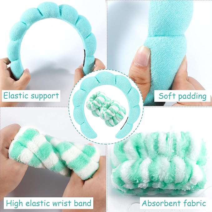 Zkptops Spa Headband for Washing Face Wristband Set Sponge Makeup Skincare - Image 5