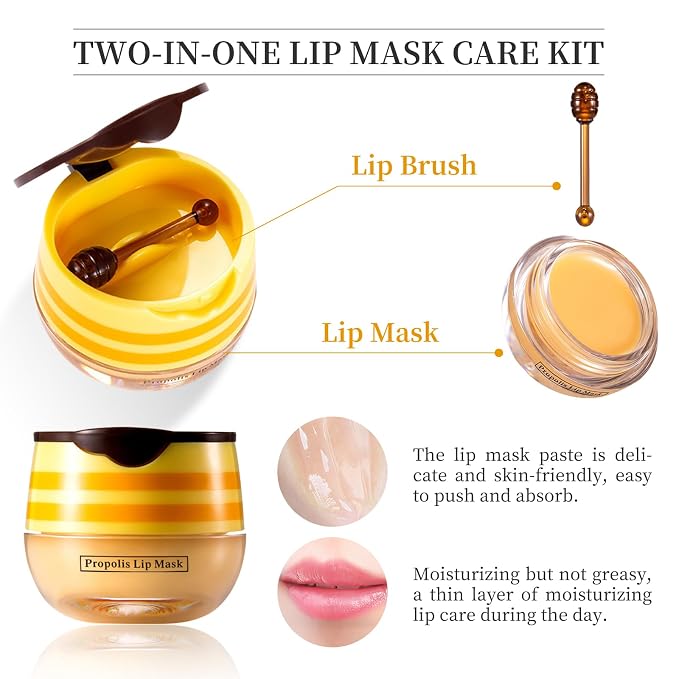 4 PCS Honey Lip Balm Pot, Honey & Strawberry & Watermelon & Apple Lime Lip Mask - Image 3