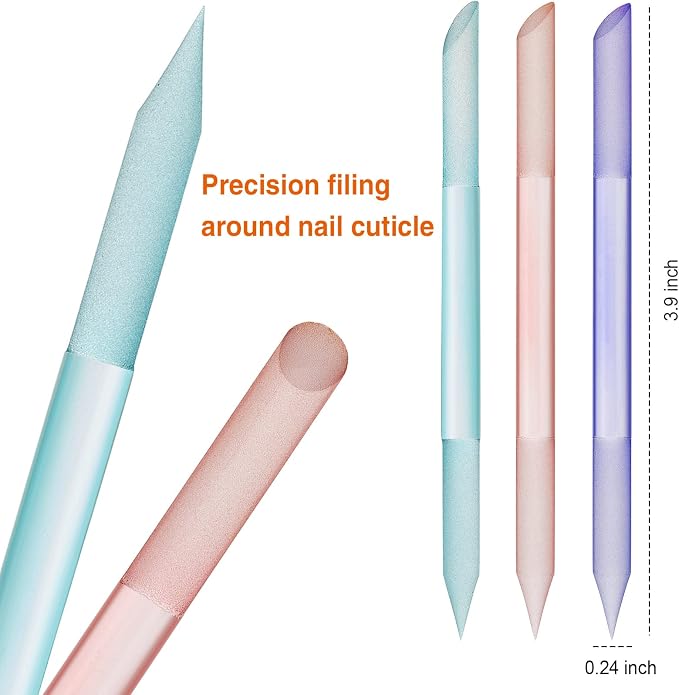 3 Pieces Glass Cuticle Pusher Cuticle Remover Glass Nail File Dual Ended - Image 2