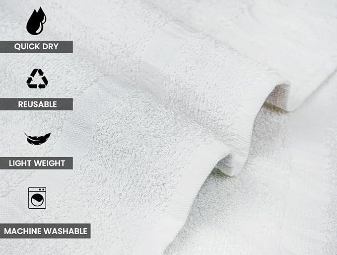 CH White Bath Towels Bulk Pack of 24 – Pure Cotton Lightweight & Absorbent - Image 3
