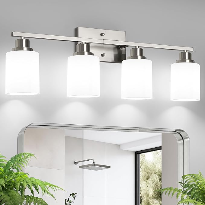 Ascher Bathroom Light Fixtures, 4-Light Vanity Light Over Mirror, Brushed by Ascher