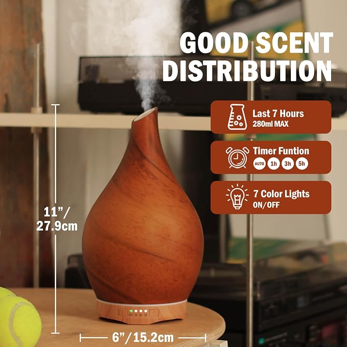 Porseme 280ml Essential Oil Diffuser Glass Color Changing Aroma Air Diffusers - Image 3