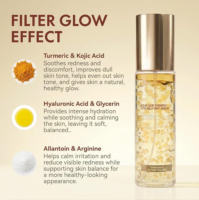 Jelly Serum Mist with Kojic Acid & Turmeric, 3-in-1 Hydrating Face Glow Spray - Image 2