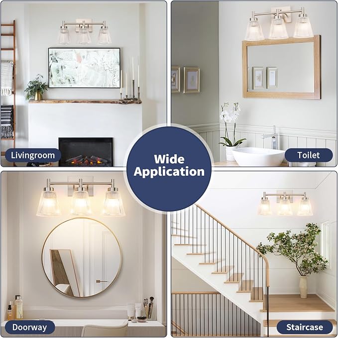 OCIOC Nickel Bathroom Vanity Light 3-Light Bathroom Light Fixtures Over Mirror - Image 9