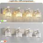 PRESDE 4-Light Brushed Nickel Vanity Light, Crystal Modern Bathroom Light Over - Image 4