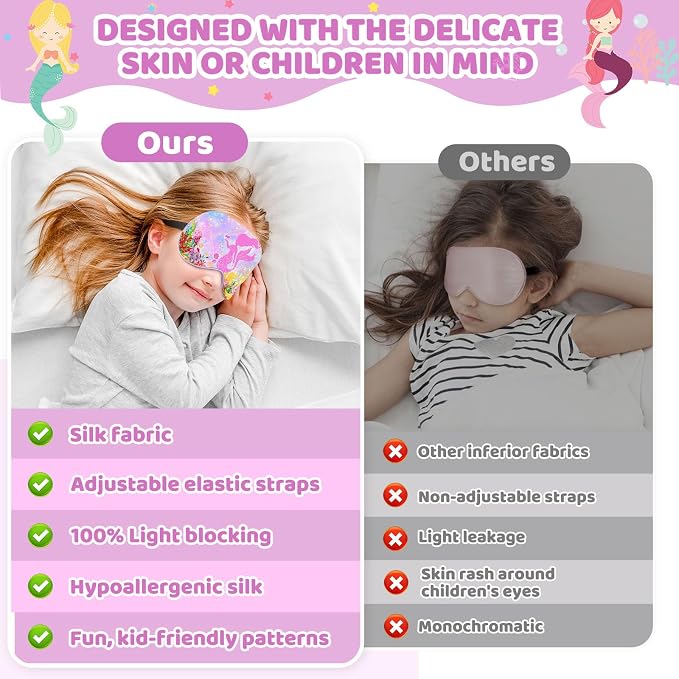 2 Pcs Sleep Mask for Kids Girls, Silk Eye Covers for Sleeping, Adjustable Strap - Image 3