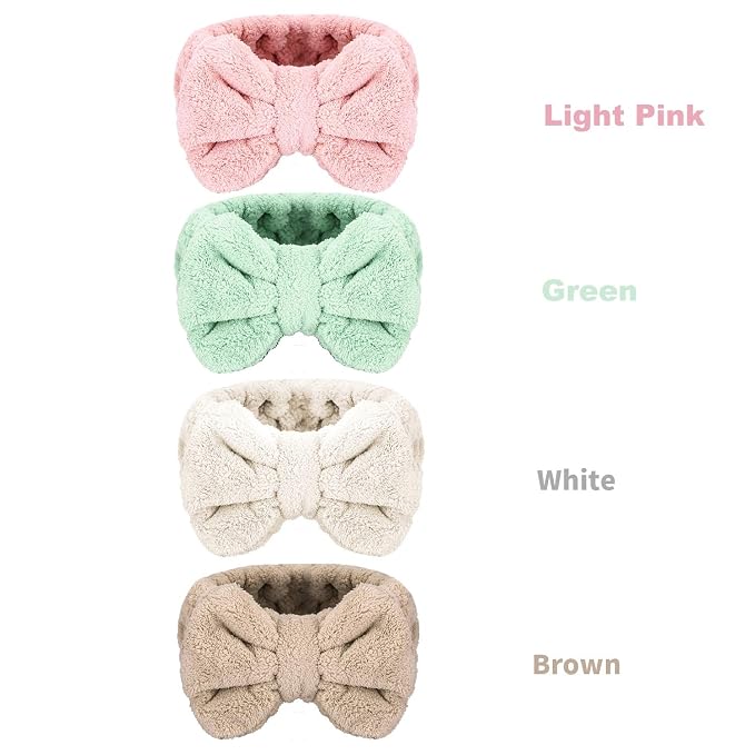 4 Pack Makeup Spa Headband Microfiber Bow Towel Soft Fluffy Washing Face - Image 2