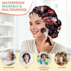 Shower Cap Reusable Double Layer Adjustable Elastic Waterproof EVA Hair Bath - Image 6