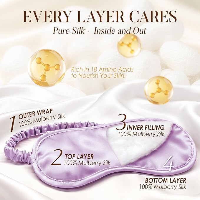 LULUSILK 100% Mulberry Silk Sleep Mask, Lavender Silk Eye Cover - Image 3