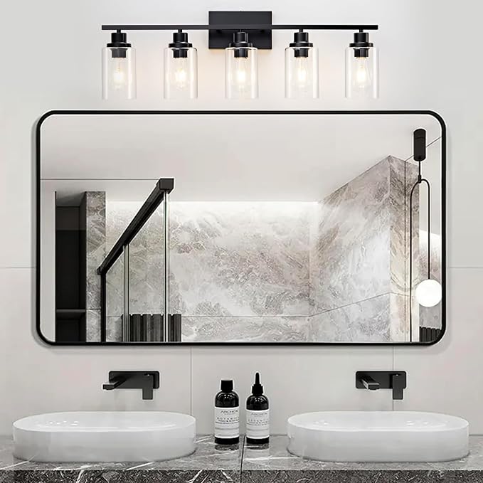 5 Light Bathroom Light Fixtures Black Vanity Light Over Mirror Modern Farmhouse - Image 2