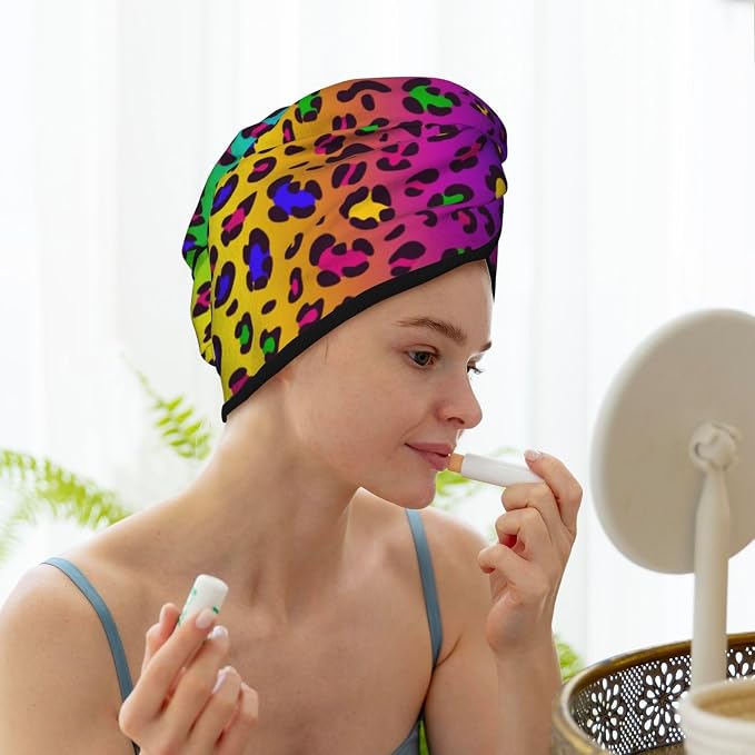 Rainbow Leopard Hair Towel Wrap Absorbent Hair Drying Towel Microfiber Hair - Image 7