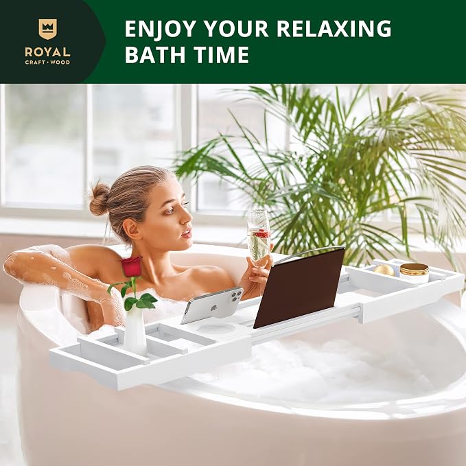 ROYAL CRAFT WOOD Premium Foldable Bathtub Tray Caddy - Image 7