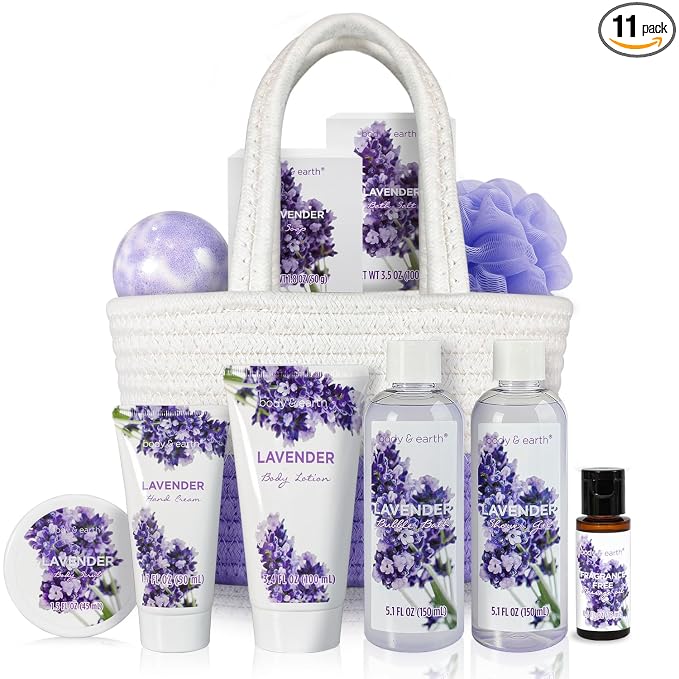 BODY & EARTH Spa Gift Baskets for Women 11pcs Lavender Gift Sets by BODYEARTH