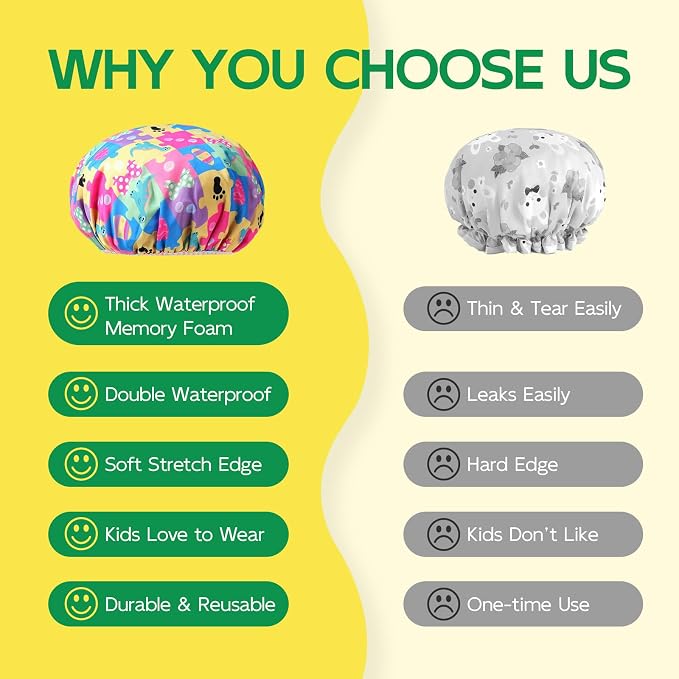 Years calm Kids Shower Cap, Waterproof Reusable Cartoon Bath Cap - Image 7