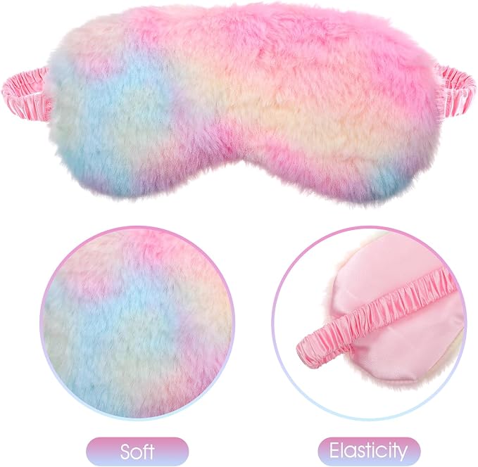 2 Pcs Plush Eye Mask Soft Sleeping Blindfold Eye Cover Comfortable Furry Faux - Image 3