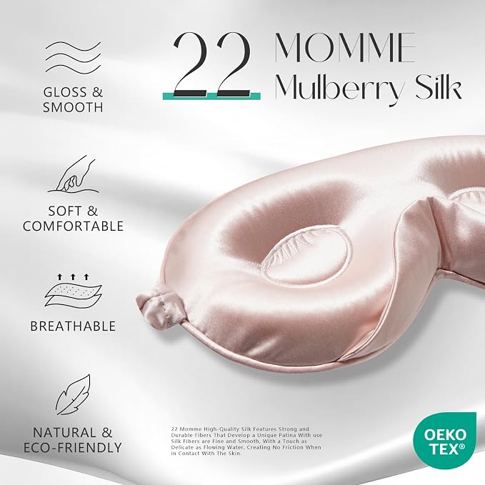 ZIMASILK Adjustable 22 Momme 100% Mulberry Silk Sleep Mask, Upgraded 3D - Image 2