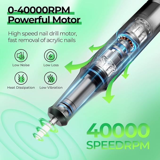 JOSGLOI Electric Nail Drill Professional: 40000RPM Electric Nail File Kit E - Image 2