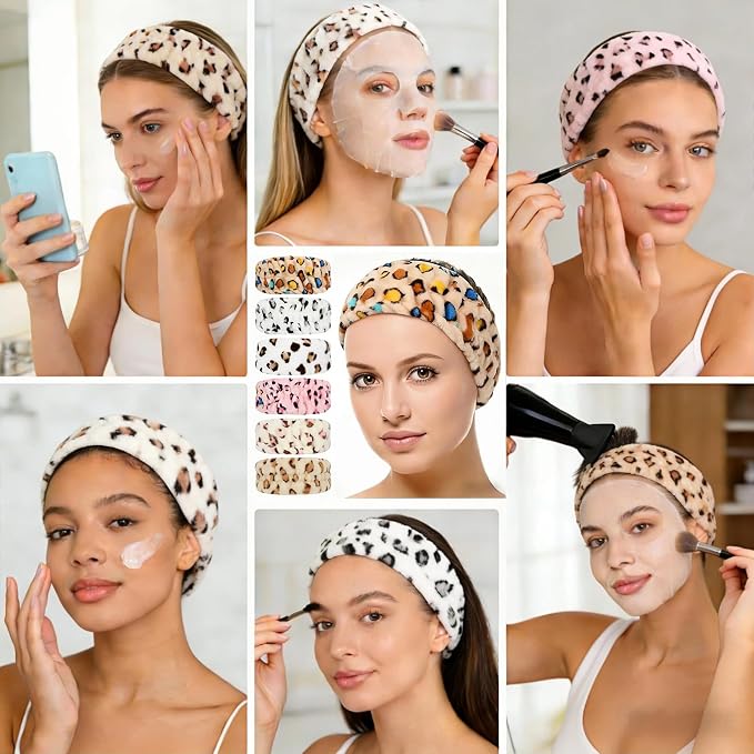 hexiaoxiao 6 Pack Microfiber Spa Headband Elastic Skin-Friendly No Slip Hairband - Image 7