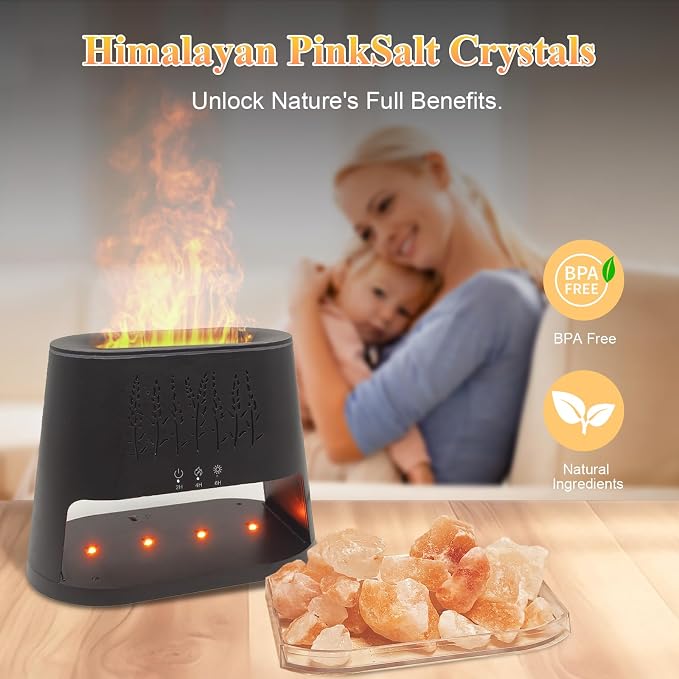 Fireplace Flame Diffuser & Himalayan Salt Lamp, 8 Colors Aromatherapy Diffuser - Image 3