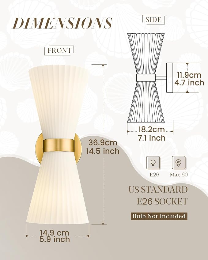 Gold Sconce Wall Lighting, HWH Single Wall Vanity Light Fixture Brushed Gold - Image 2