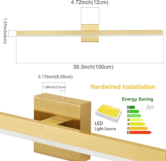 Gold Bathroom Vanity Light 39.4 inch, 30W Dimmable 5CCT LED Modern Bathroom - Image 6