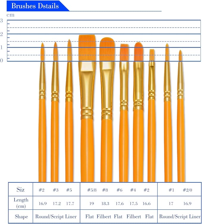 BOSOBO Paint Brushes Set, 10 Pieces Round Pointed Tip Paintbrushes Nylon Hair - Image 6