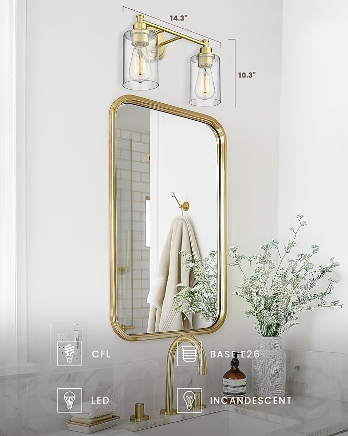 FEMILA Champagne Gold Bathroom Vanity Light, 2-Light Vanity Lighting fixtures - Image 4