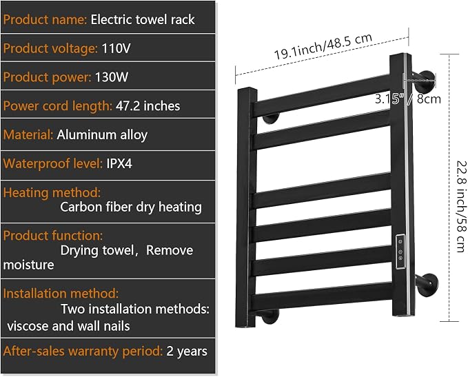 Verida Towel Warmer Rack, Heated Towel Rack - Image 7