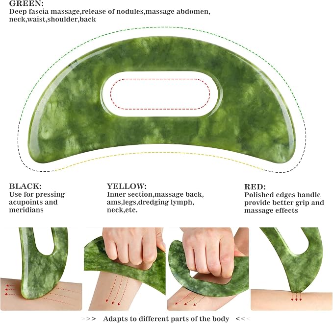 2 PCS Jade Stone Gua Sha Massage Tool, Large Guasha Muscle Scraper Tools Set - Image 3