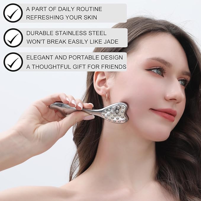 pfefe Stainless Steel Gua Sha & Face Roller, 3-in-1 Dolphin Facial Roller - Image 4