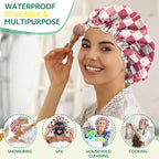 2 PCS Shower Cap Waterproof Double Layer Elastic Adjustable Reusable Hair Bath - Image 6