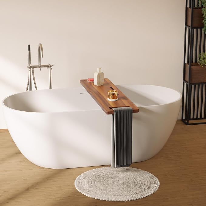 Tinamo Acacia Bathtub Caddy Tray Table | 39 x 9.75 x 2.5 Inch Large Bath Tub - Image 6