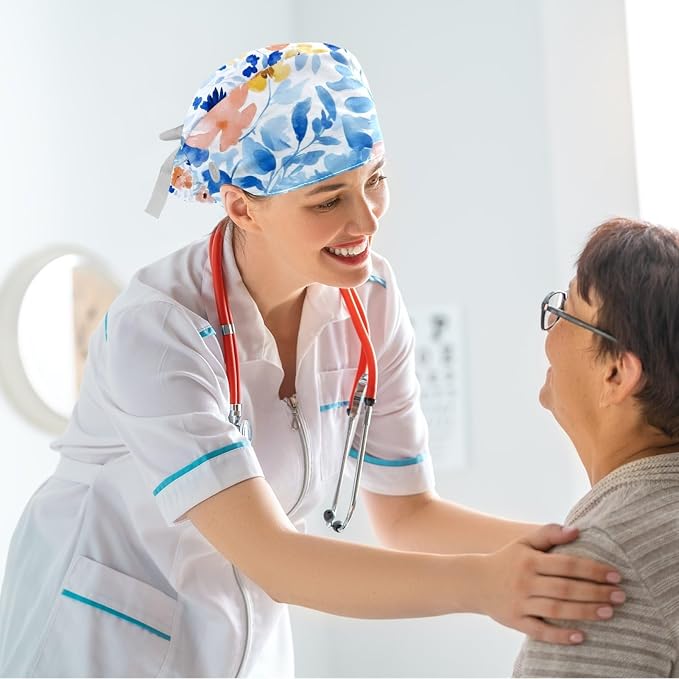 Scrub Caps Women Nursing Hats Floral Flowers - Image 6