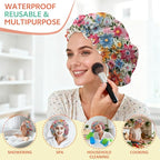 Shower Cap Reusable Double Layer Adjustable Elastic Waterproof EVA Hair Bath - Image 6