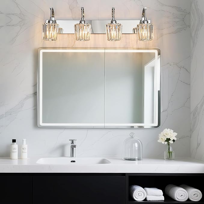 Modern Bathroom Vanity Light, 4-Light Chrome Wall Sconce - Image 3