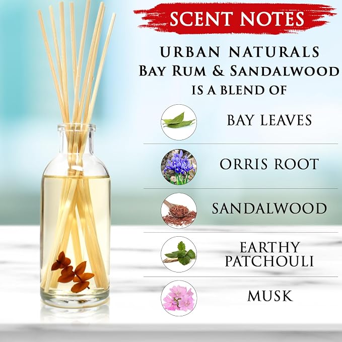 Urban Naturals Bay Rum & Sandalwood Reed Diffuser Scent Sticks Gift Set | - Image 3
