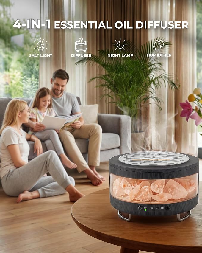 Essential Oil Diffuser with Himalayan Salt Lamp, 350ml Ultrasonic Aromatherapy - Image 4