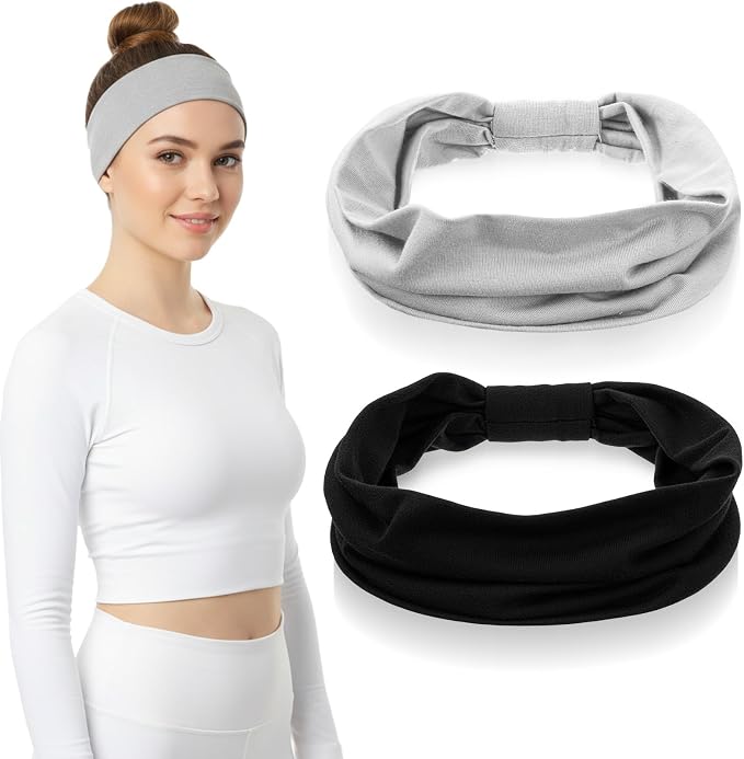 2 Pack Women Cotton Stretch Headband, Soft Breathable Hijab Cap, Wide Elastic - Image 8